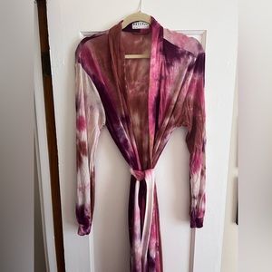 Mason Grey banded long robe in pink tie dye